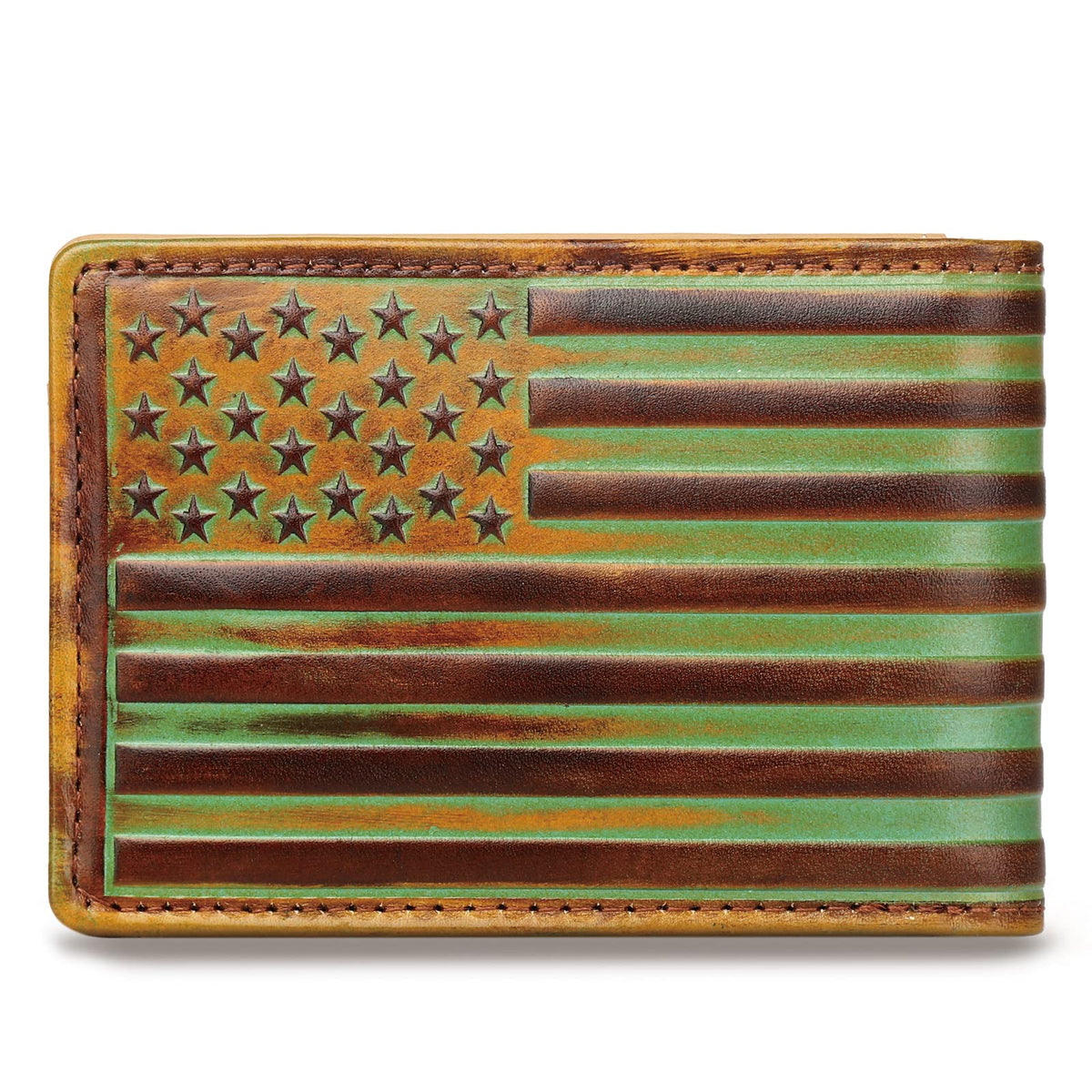 Pefiam Full Grain Leather Wallets for Men, Bifold Wallets for Men, Mens Leather Wallets with 12 Slots, RFID Blocking, Gifts for Men (USA Flag, Red)