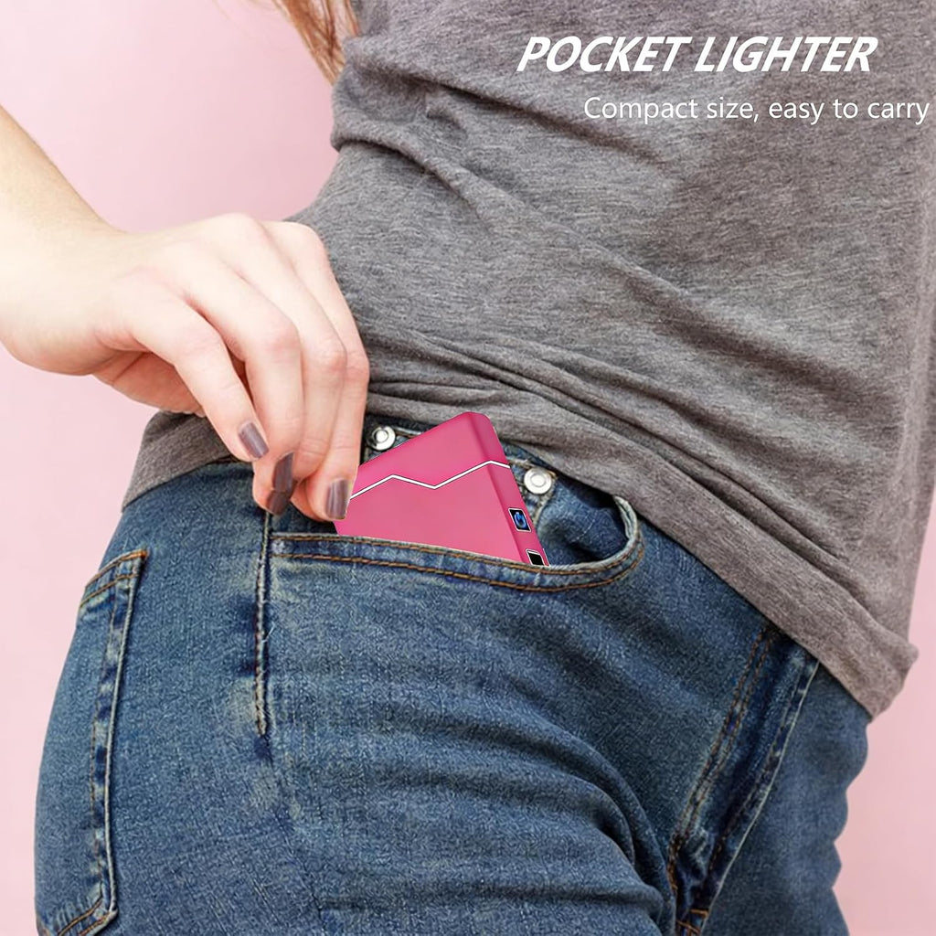 Electric Pink Lighter Dual Arc Plasma Lighter, Windproof Flameless Cool Electronic Lighters, Rechargeable USB with LED Battery Indication, Pocket Metal Lighters for Candles, Camping, Gifts for Unisex
