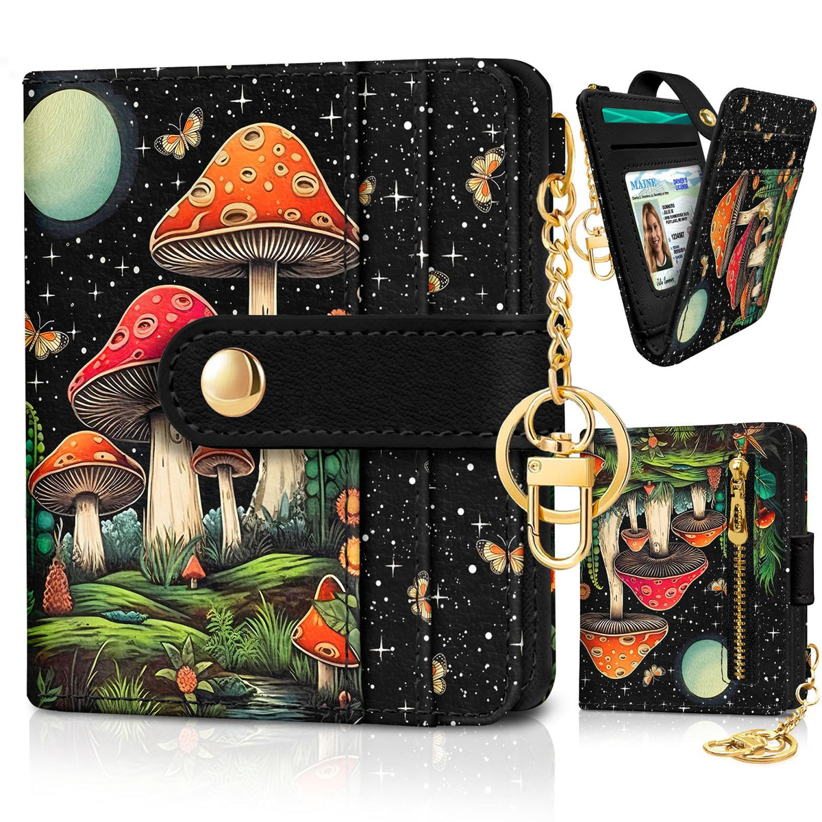 Jogjam Black Cat Floral Rfid Women Wallet, Small Slim Credit Card Holder
