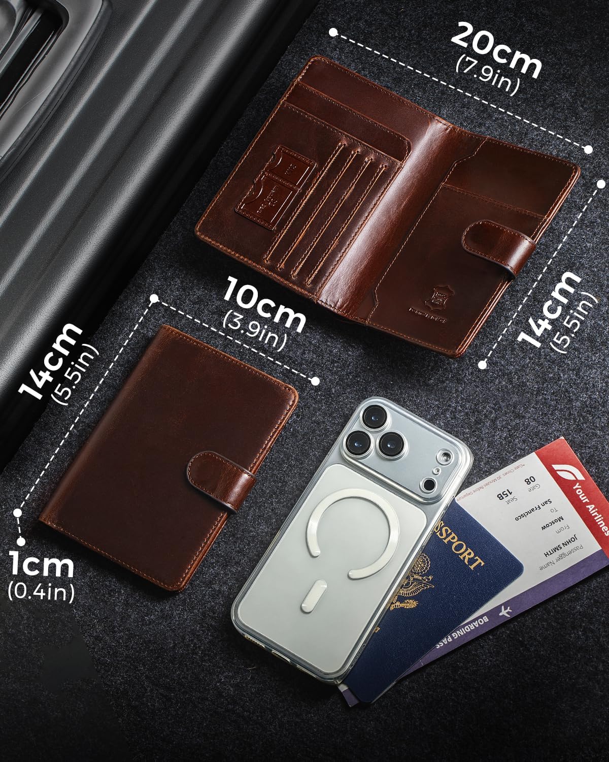 LORZOR Passport Holder for Travel: RFID Blocking Full Grain Leather Passport Wallet for Men - Slim Minimalist Bi-fold Passport Cover for Air Ticket Credit Card Bills Coin, Gift Boxed (Brown)