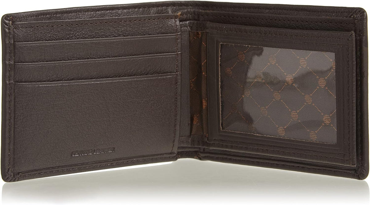 Perry Ellis Men's Park Avenue 100% Leather Wallet With Passcase, Bifold, Durable & Versatile, Black