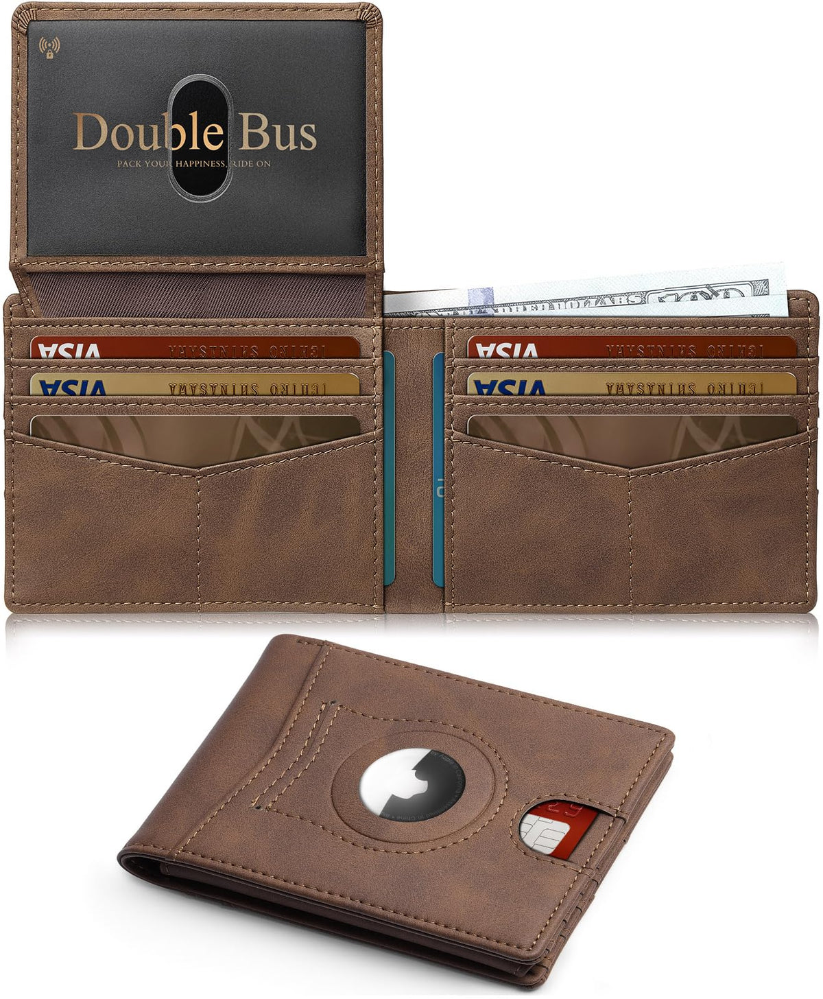 Wallet for Men AirTag Slim RFID Blocking Leather Bifold Gift Box
