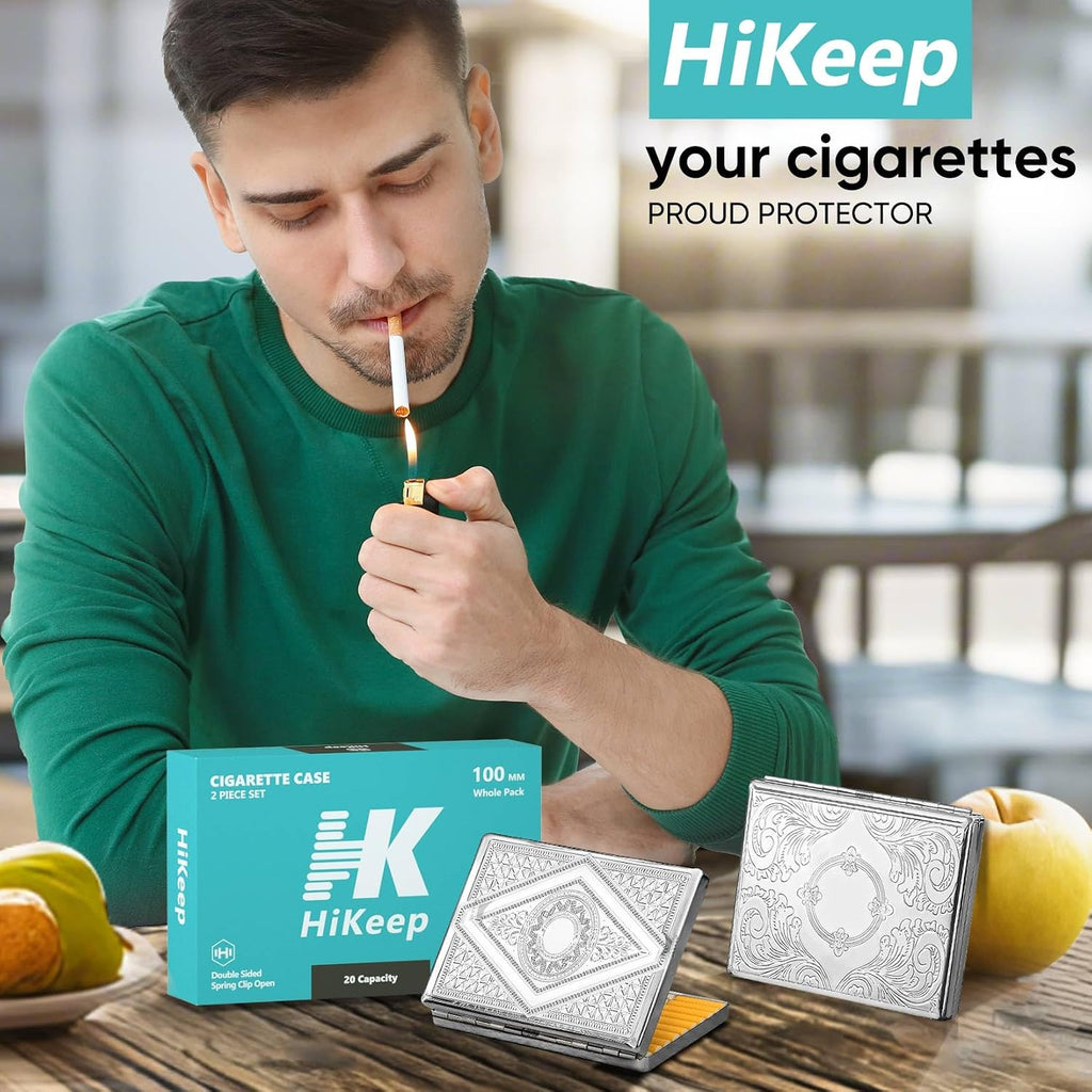 HiKeep Cigarette Case (2 Pack), Metal Cigarette Holder Case, Retro Outdoor