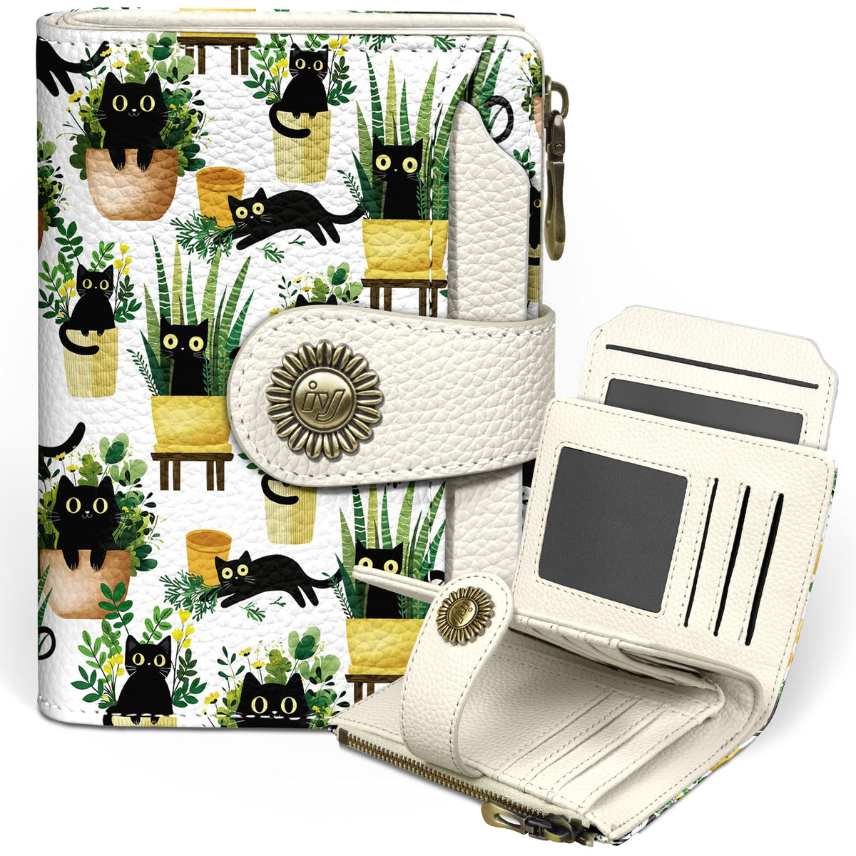 Icycay Cat Small Wallet Women RFID Blocking Bifold Cute Credit Card Holder