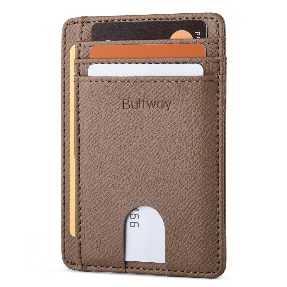 Buffway Slim Minimalist Front Pocket RFID Blocking Leather Wallets for Men and Women - Carbon Fiber Black