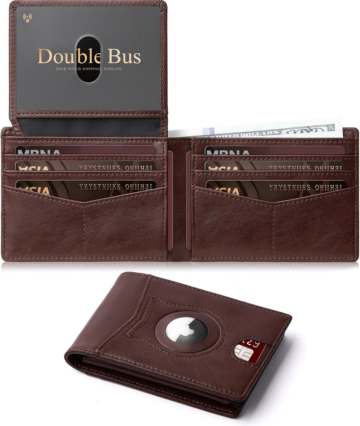Wallet for Men AirTag Slim RFID Blocking Leather Bifold Gift Box