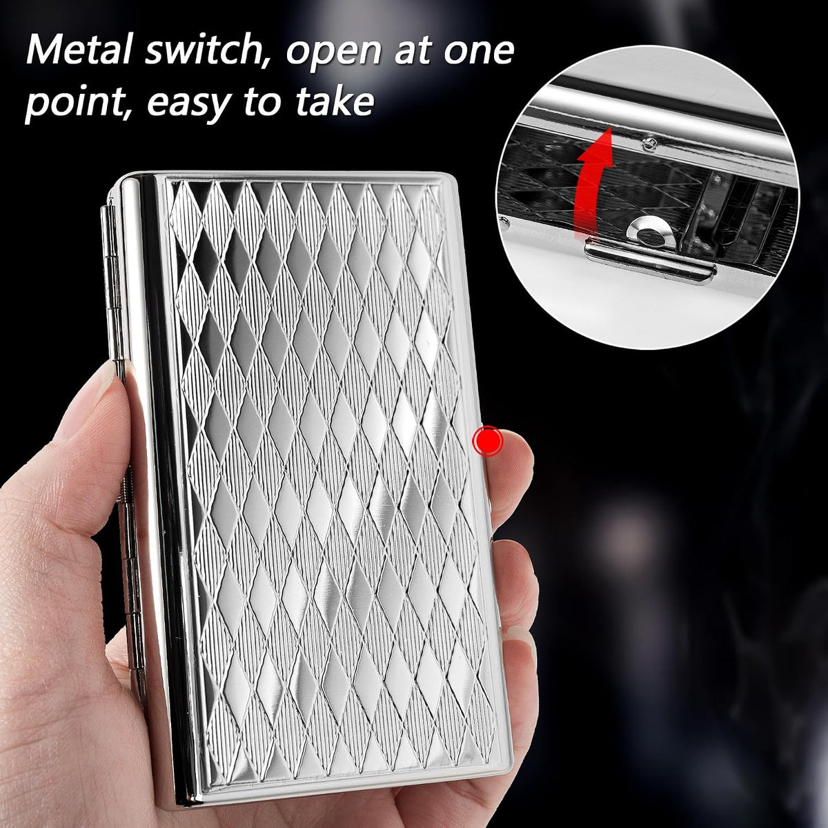 Goshentech Retro Metal lozenge space pattern case,14 Capacity,Metal Plated silver,Double-Sided,Bank Card case, Cash Box(100mm King Size) (Silver)