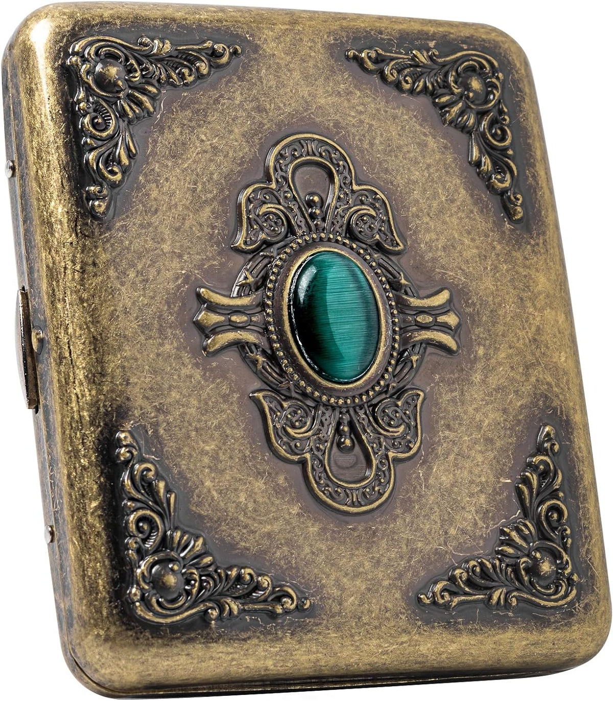 Goshentech Vintage metal case, metal plated copper,18-20 capacity, surface imitation emerald ornament,gift box packaging(Bronze, 85mm King Size)
