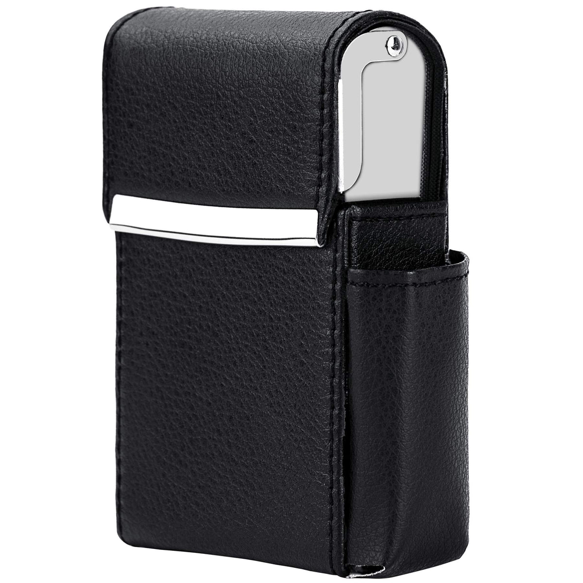 PU Leather Sliding Cigarette Box Case with Lighter Holder and Belt Loop for Men and Women Unisex