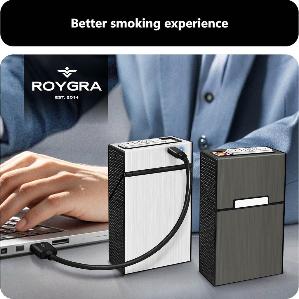 roygra Cigarette Case (2 Pack), Rechargeable Lighter and USB Charging Cable