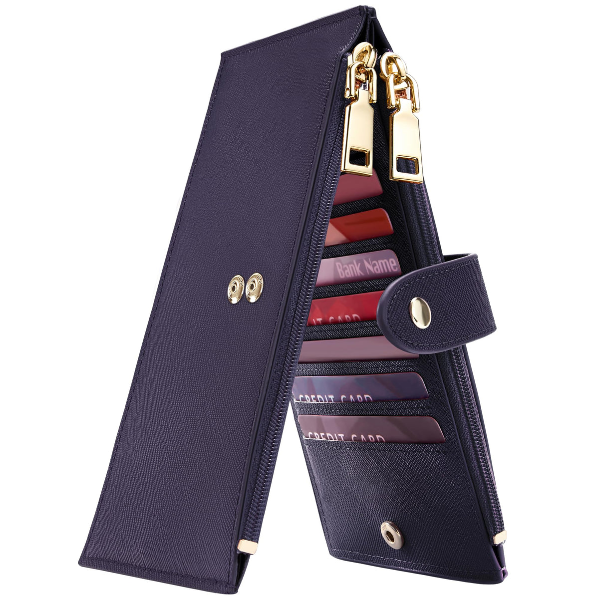 Travelambo RFID Wallet Women Large Size Bifold Multi Card Wallet Case with Zipper Pocke Credit Card Holder for Women