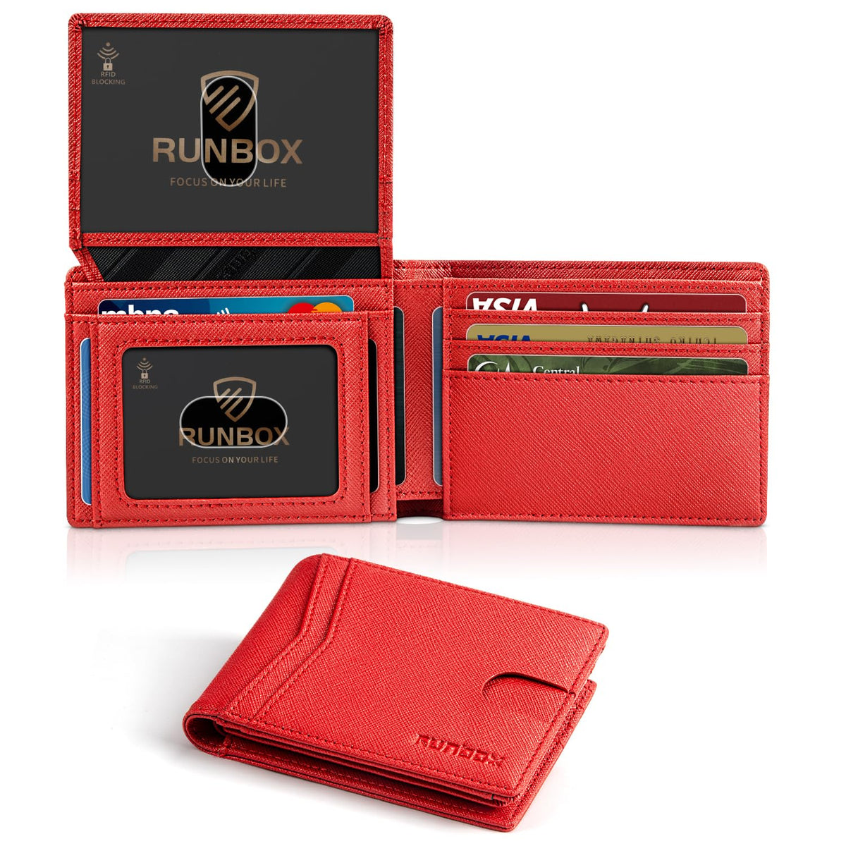 RUNBOX Wallet for Men -Slim Rfid Leather Mens Bifold Novelty Wallets 2 ID Window With Gift Box Men's Accessories