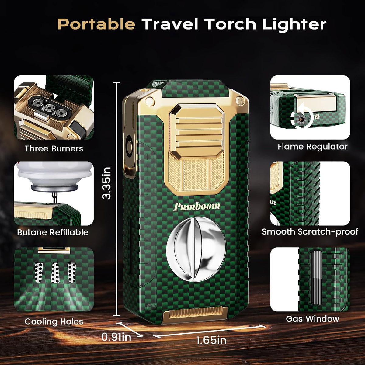 All-in-one Torch Lighter with V-Shape Shear, Punch, Needle, Holder and Triple Jet Flames, Butane Windproof Lighter for Candles, Outdoor, Versatile Accessories with Gift Box for Men (Without Butane)