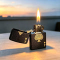Ace of Spades Pocket Kerosene Lighter, Vintage Soft Flame Lighters with Rubber Fuel Seal, Unique Refillable Metal Windproof Lighter, Textured Frosted Brass Exterior, Birthday Gifts for Men (No Fuel)