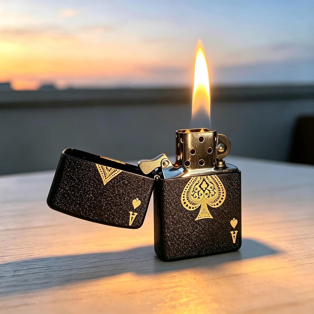 Ace of Spades Pocket Kerosene Lighter, Vintage Soft Flame Lighters with Rubber Fuel Seal, Unique Refillable Metal Windproof Lighter, Textured Frosted Brass Exterior, Birthday Gifts for Men (No Fuel)