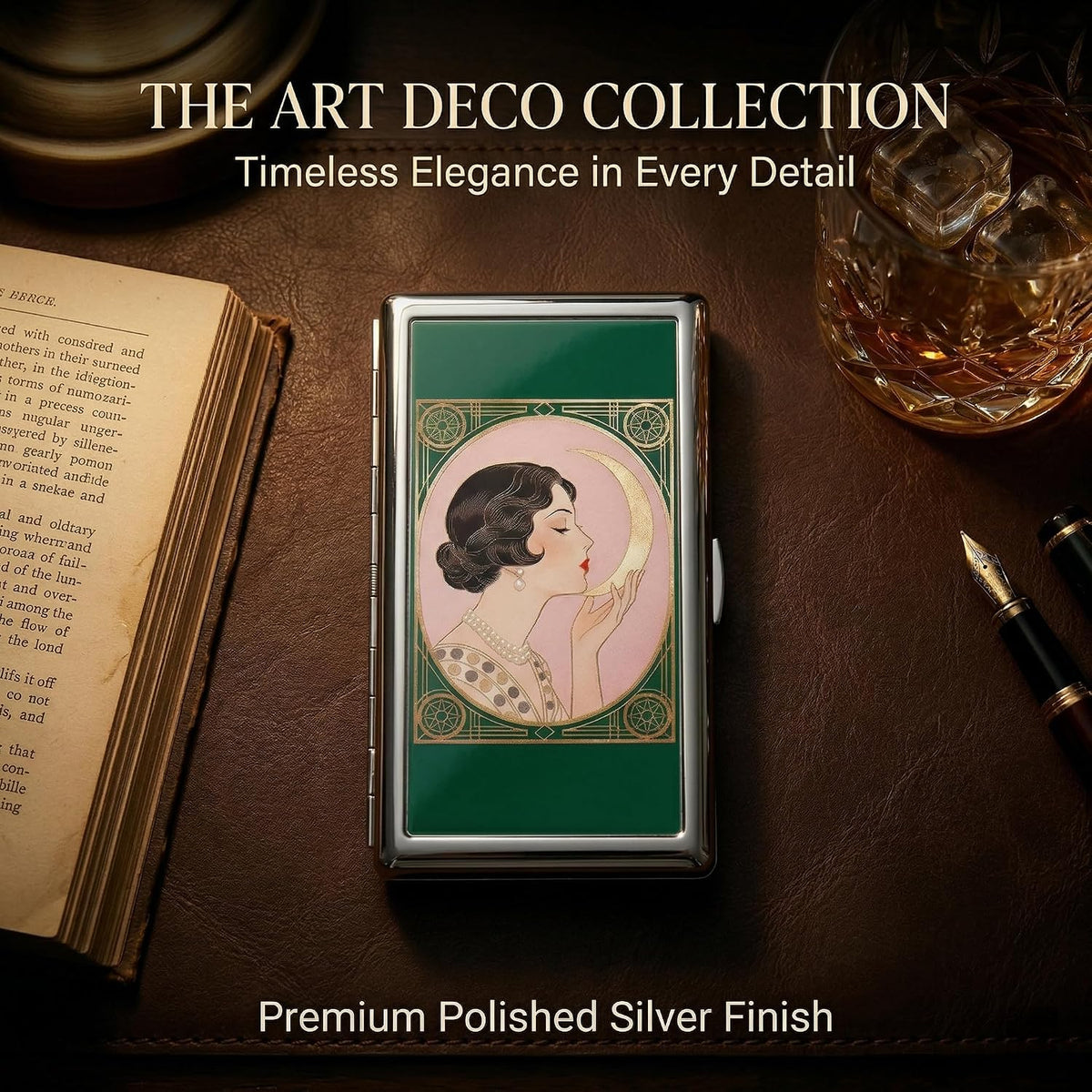 Vintage Art Deco Versatile Card & Cash/Cigarette Holder Case, Slim Metal Wallet for Women Men Credit ID Business Cards (#E)