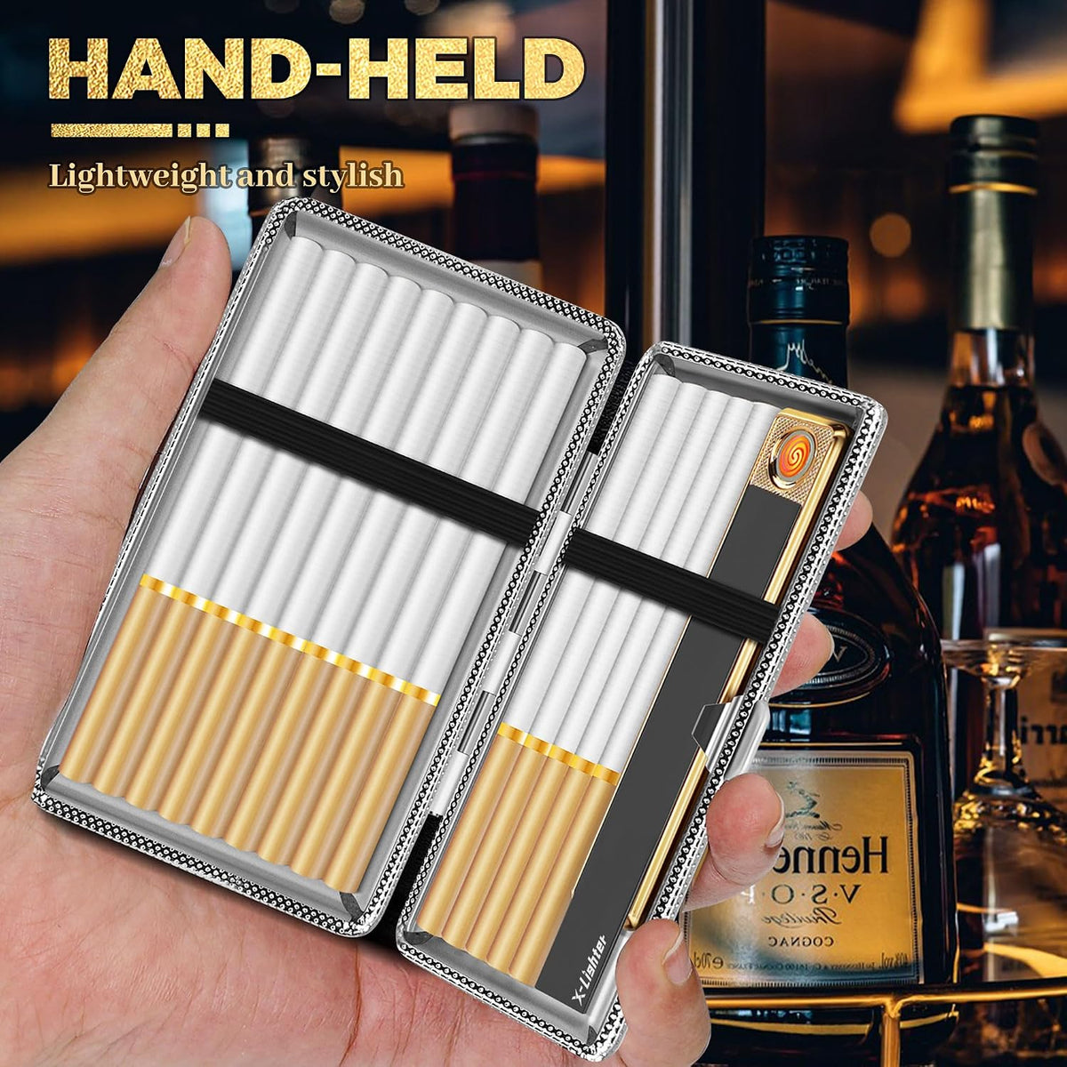 X-LIGHTER 2 Pack of Cigarette Case with Lighter for 100's King Size, Retro PU Leather 100mm Vintage Cigarettes Cases for Men Women Gifts (Black + Brown)