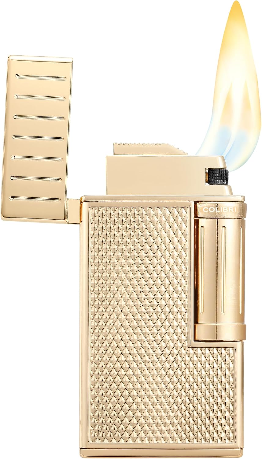 Colibri Julius Double Flame Butane Flint Cigar Lighter with Diamond-Pattern Case, Windproof & Refillable, Cigar Enthusiast's Choice with Blue Fuel Window and Adjustable Flame (Black, Rose Gold)