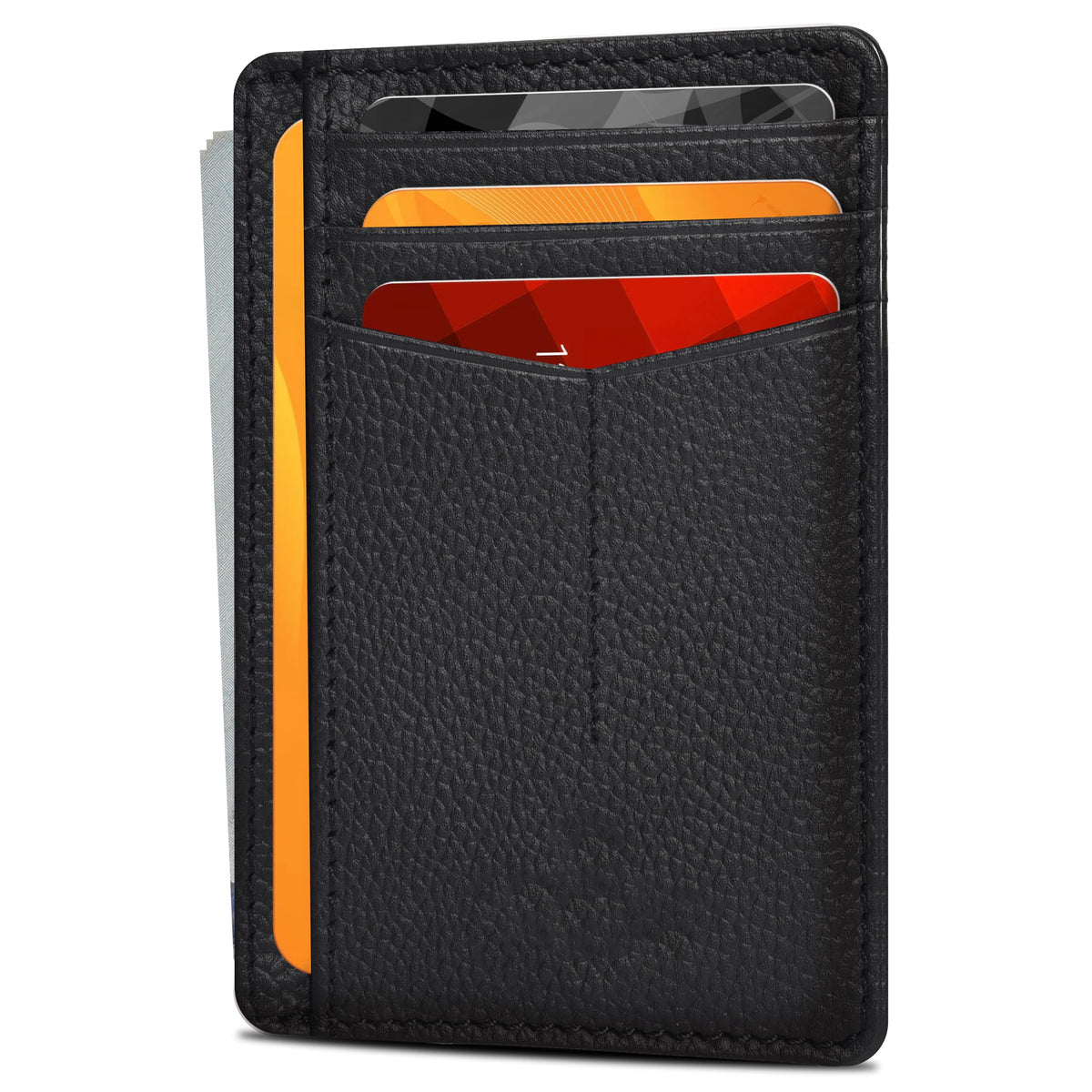 Slim Minimalist RFID Leather Wallet, Front Pocket Card Holder, Ebony