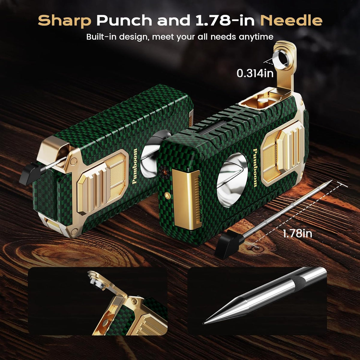 All-in-one Torch Lighter with V-Shape Shear, Punch, Needle, Holder and Triple Jet Flames, Butane Windproof Lighter for Candles, Outdoor, Versatile Accessories with Gift Box for Men (Without Butane)