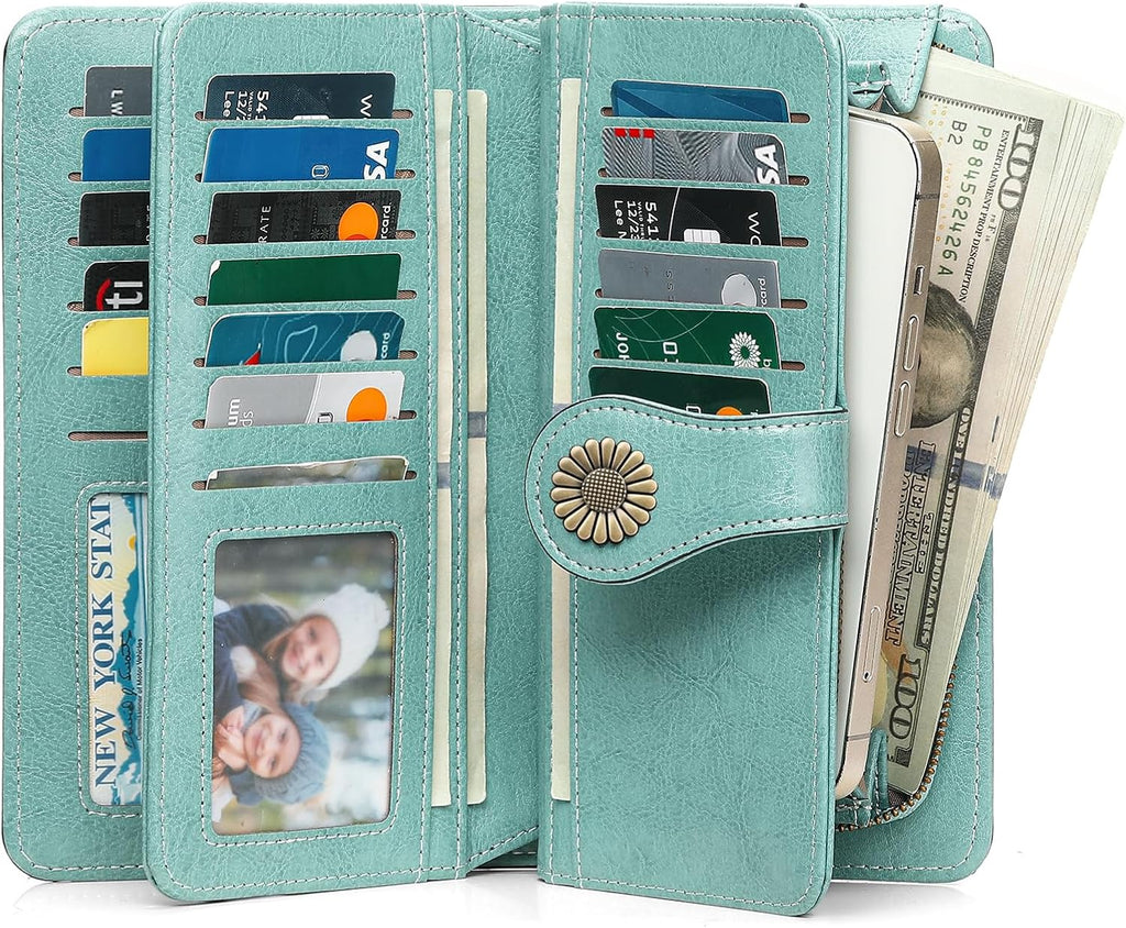 SENDEFN Wallets for Women Leather Credit Card Holder with RFID Blocking Large Capacity Wristlet