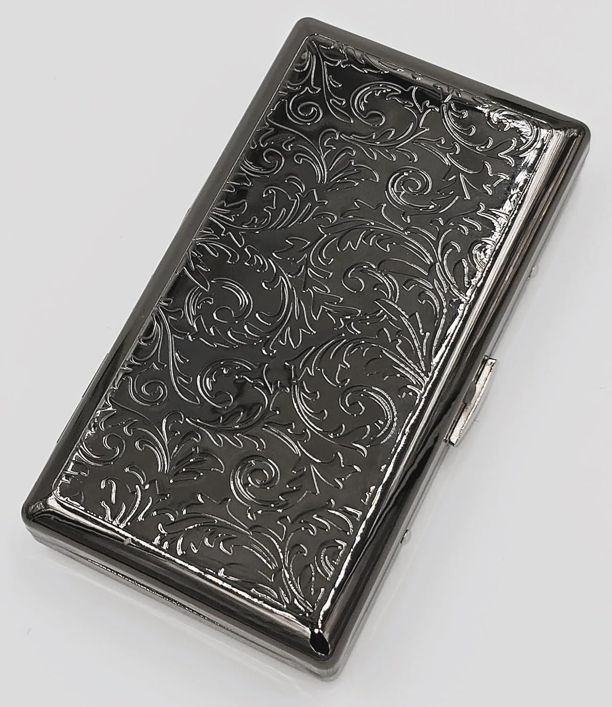 Cigarette Case Victorian Style Metal Holder for Regular, King and 100's Size Pocket Protective Security Wallet (ES100,Black)