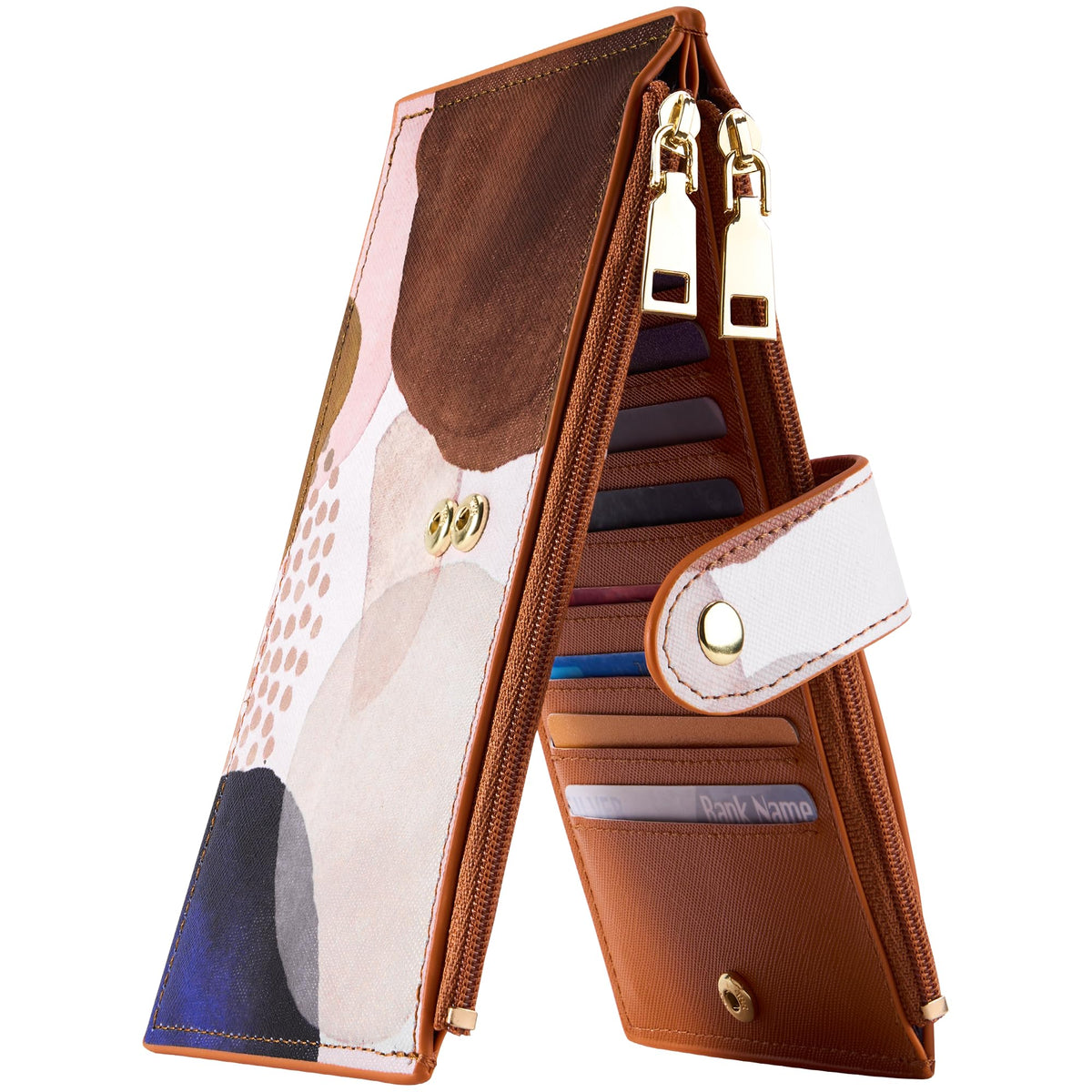 Travelambo RFID Wallet Women Large Size Bifold Multi Card Wallet Case with Zipper Pocke Credit Card Holder for Women