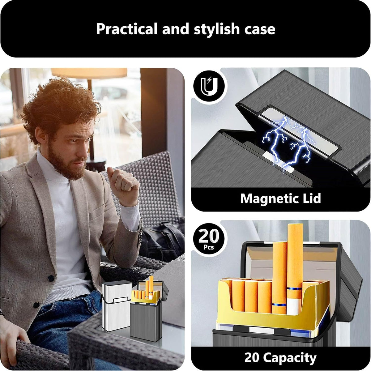roygra Magnetic Cigarette Case (2 Pack), Daily Pre Roll Cone Holder Case