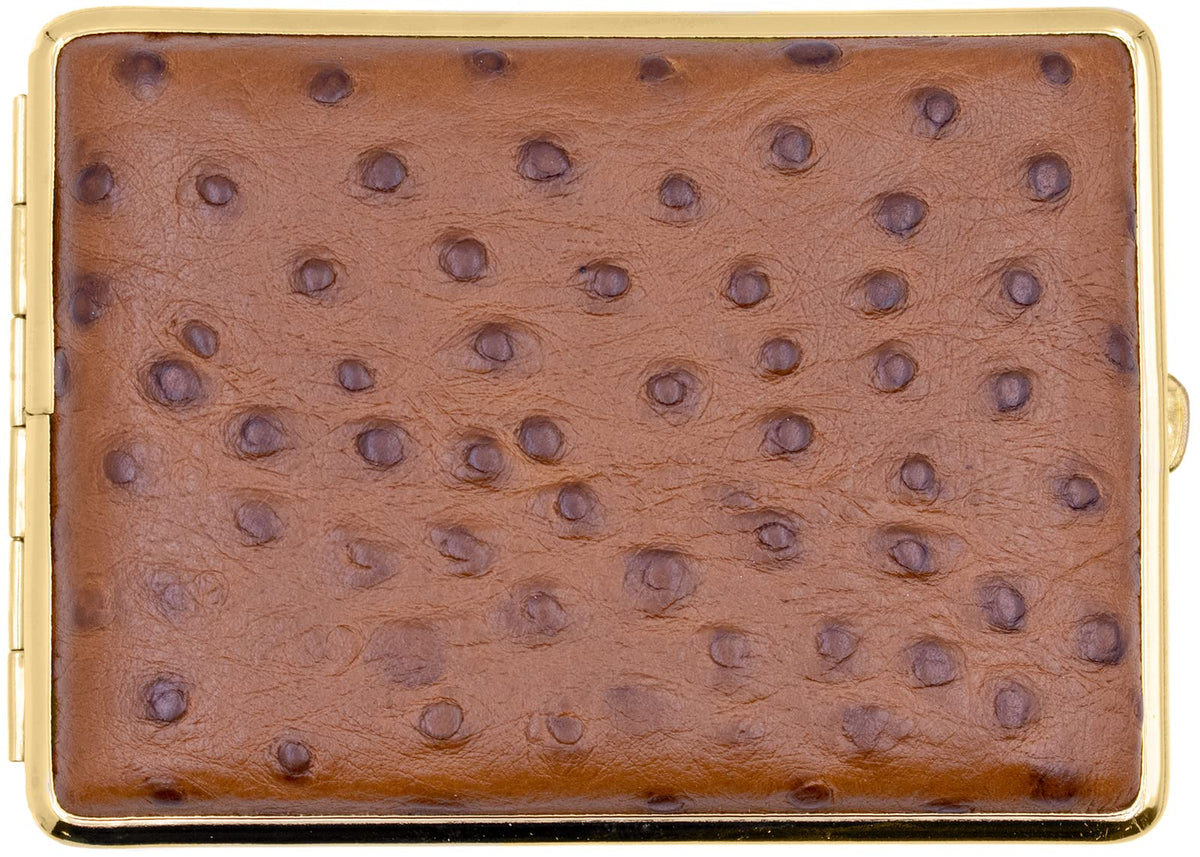 Made in Germany Genuine Leather Gold Plated Cigarette Case (18 100s) with Elastic Bands (Deer Black)
