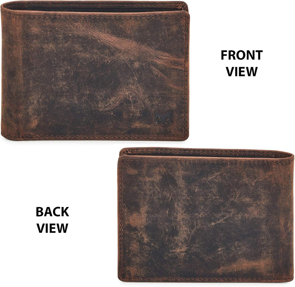 Real Leather Mens Bifold Wallet RFID Blocking Slim Minimalist Front Pocket - Thin & Stylish with ID Window in Gift Box (Crazy Horse, Cognac).