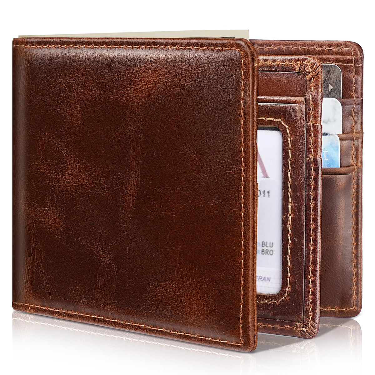 Artpaxy Mens Wallet Genuine Leather Bifold RFID Blocking Wallet for Men with 1 ID Window 13 Card Holders 2 cash pockets 1 Gift Box