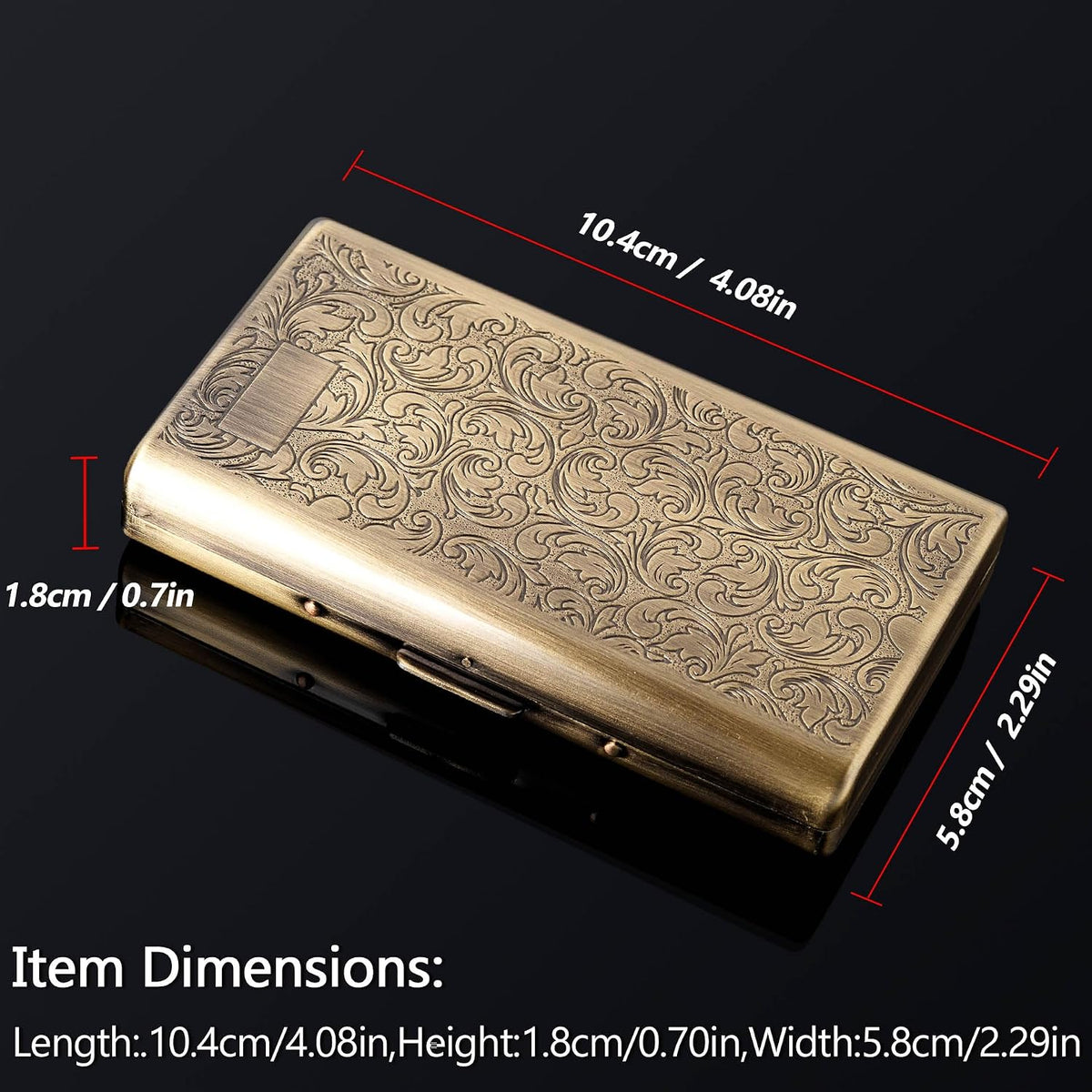 Goshentech Vintage Cigarette case,14 Capacity,Metal Plated Metallic Glossy Black,Double-Sided,Bank Card case, Cash Box(100mm King Size) (Bronze)