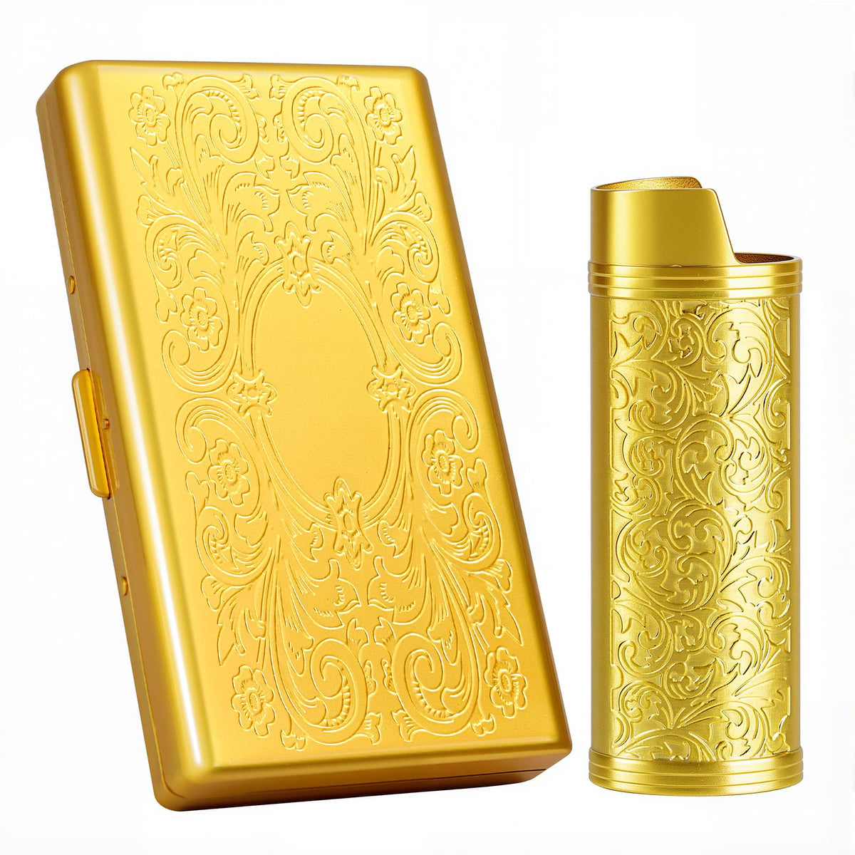 Vintage Metal Cigarette case with J6 Lighter, Holds 12pcs 100s Cigarettes, Can Also Be Used for RFID Credit Card and Cash Organizer (Bronze, 12pcs 100's)