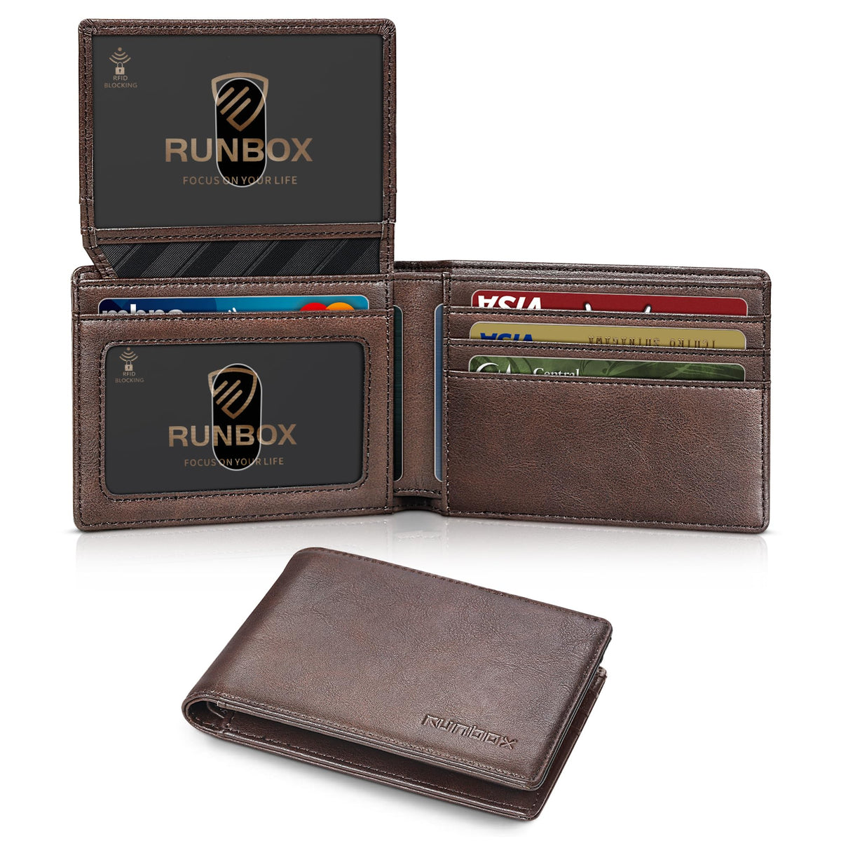 RUNBOX Wallet for Men -Slim Rfid Leather Mens Bifold Novelty Wallets 2 ID Window With Gift Box Men's Accessories