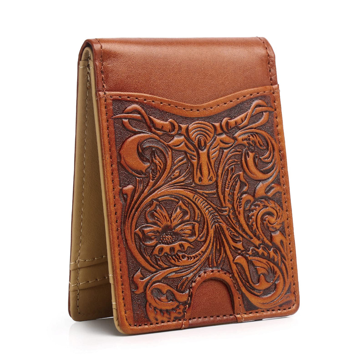 Pefiam Full Grain Leather Wallets for Men, Bifold Wallets for Men, Mens Leather Wallets with 12 Slots, RFID Blocking, Gifts for Men (USA Flag, Red)
