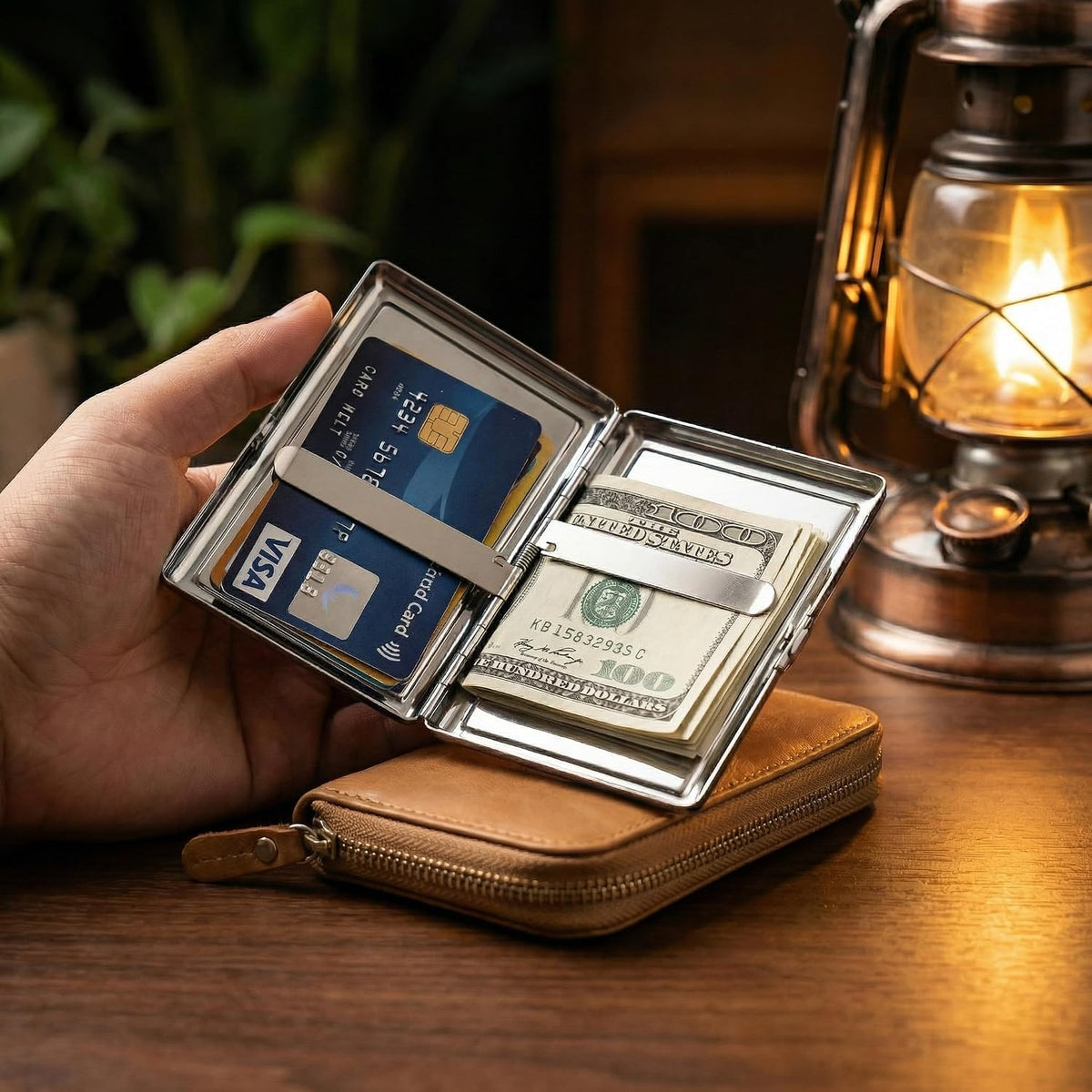 Vintage Art Deco Versatile Card & Cash/Cigarette Holder Case, Slim Metal Wallet for Women Men Credit ID Business Cards (#C)