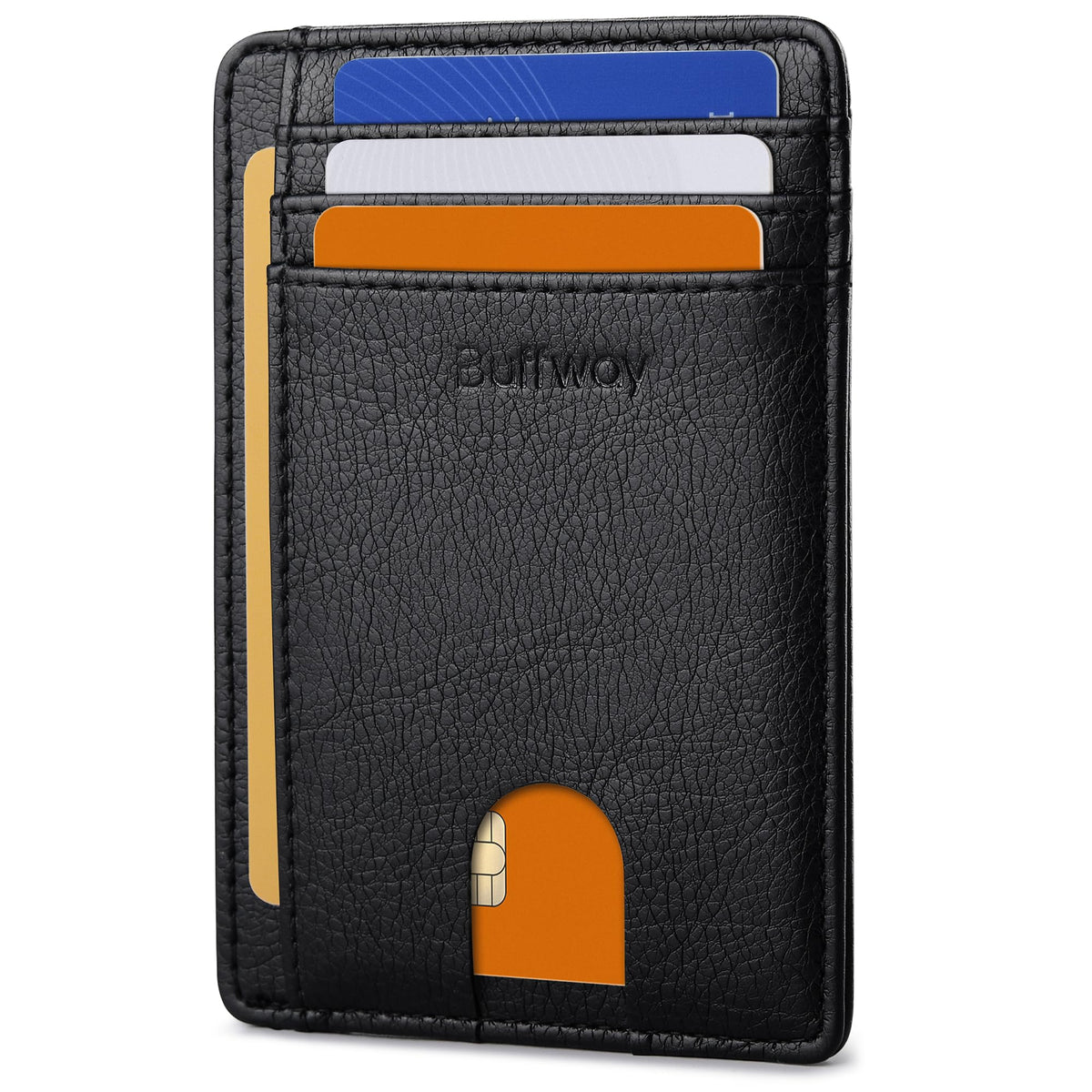 Buffway Slim Minimalist Front Pocket RFID Blocking Leather Wallets for Men and Women - Carbon Fiber Black