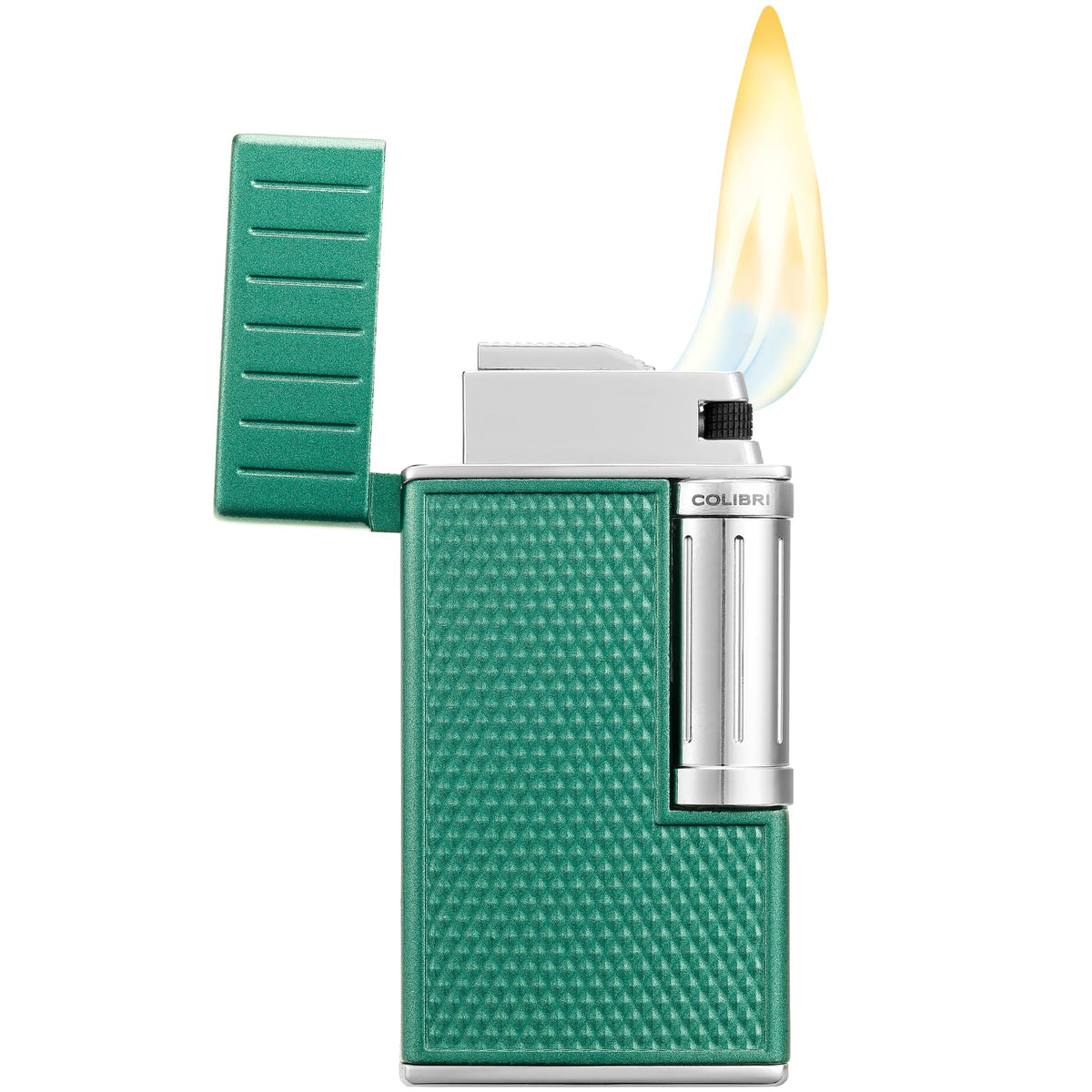 Colibri Julius Double Flame Butane Flint Cigar Lighter with Diamond-Pattern Case, Windproof & Refillable, Cigar Enthusiast's Choice with Blue Fuel Window and Adjustable Flame (Black, Rose Gold)