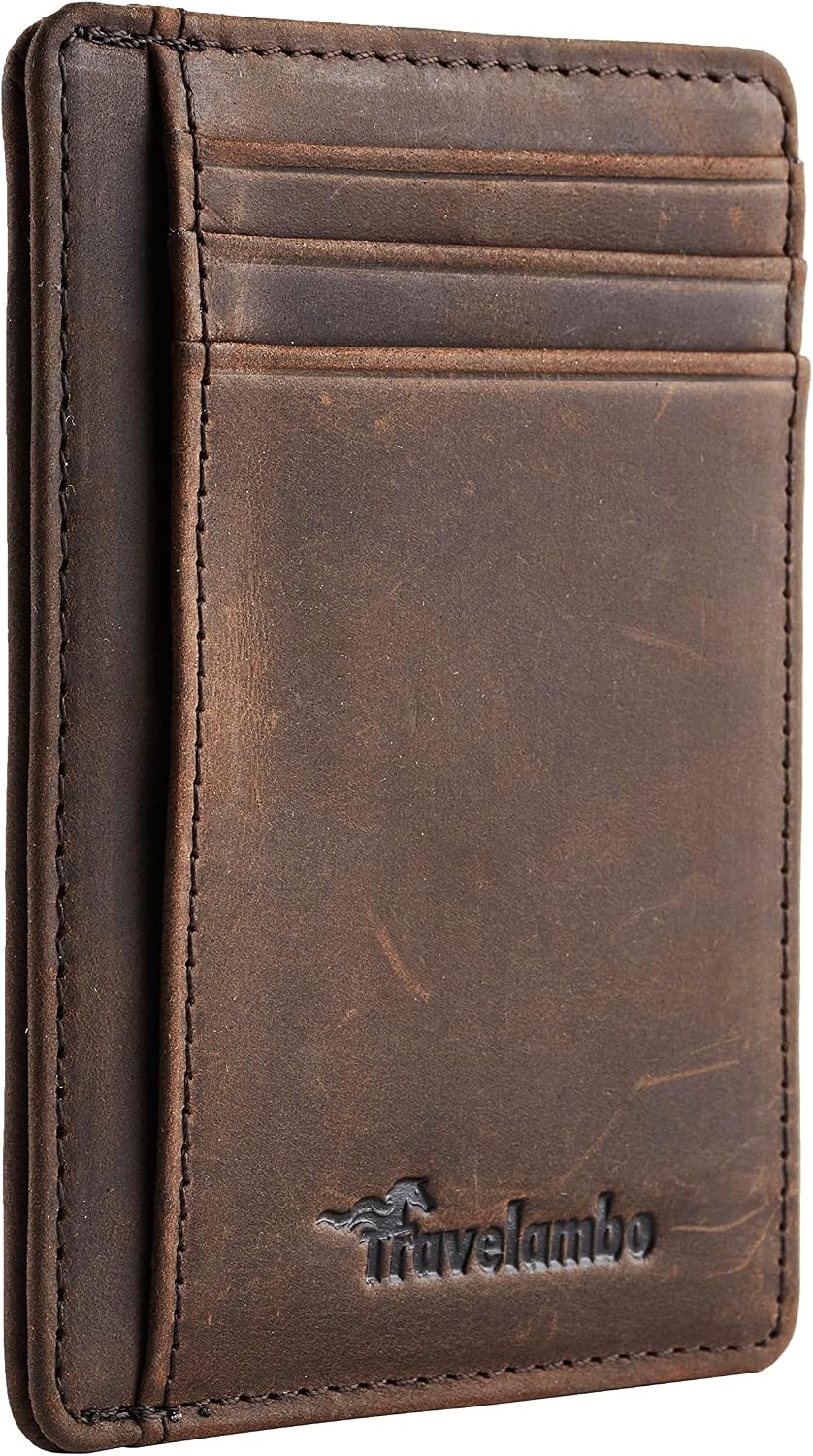 Travelambo Slim Wallet Front Pocket Minimalist Leather RFID Blocking Medium Size