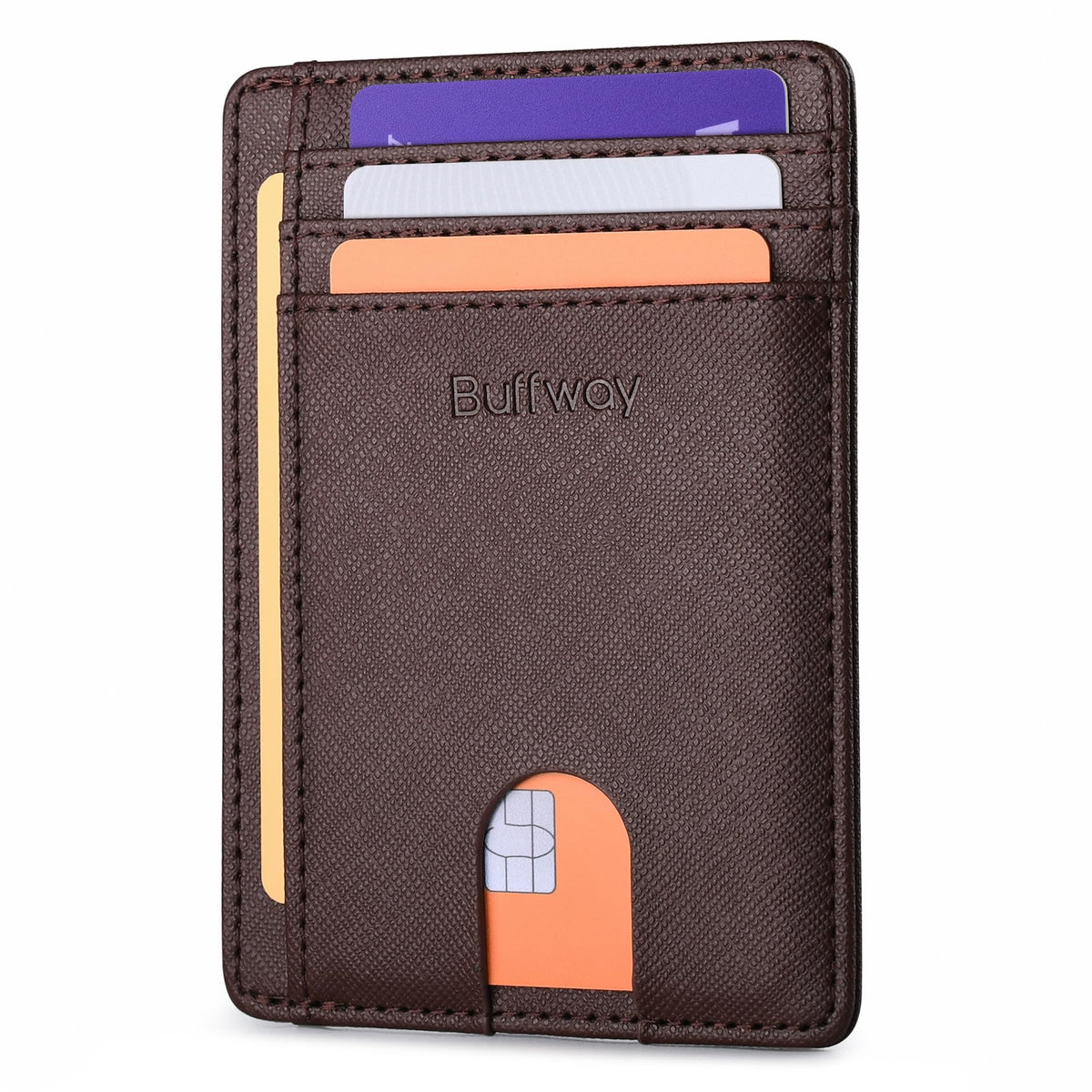 Buffway Slim Minimalist Front Pocket RFID Blocking Leather Wallets for Men and Women - Carbon Fiber Black