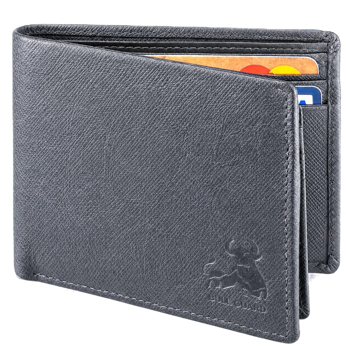 BULL GUARD RFID Blocking Bifold Mens Wallet Premium Top Grain Leather Brown Extra Capacity Wallet for Men Genuine Leather Western Brown, 11+ Cards, Flip Up ID Window, Gift For Men in Nice Gift Box