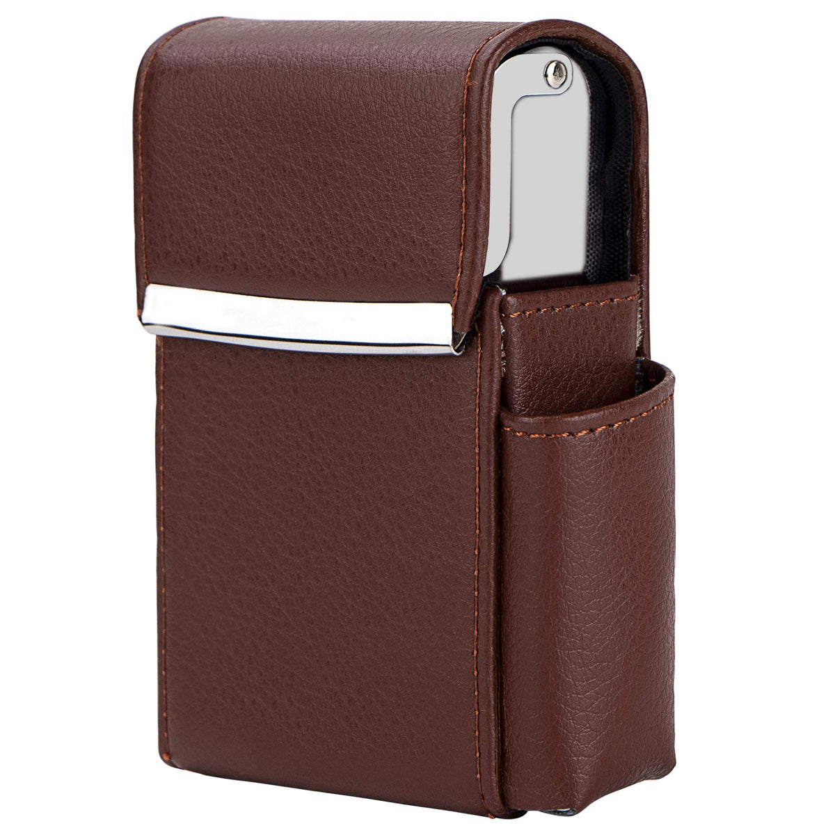 PU Leather Sliding Cigarette Box Case with Lighter Holder and Belt Loop for Men and Women Unisex