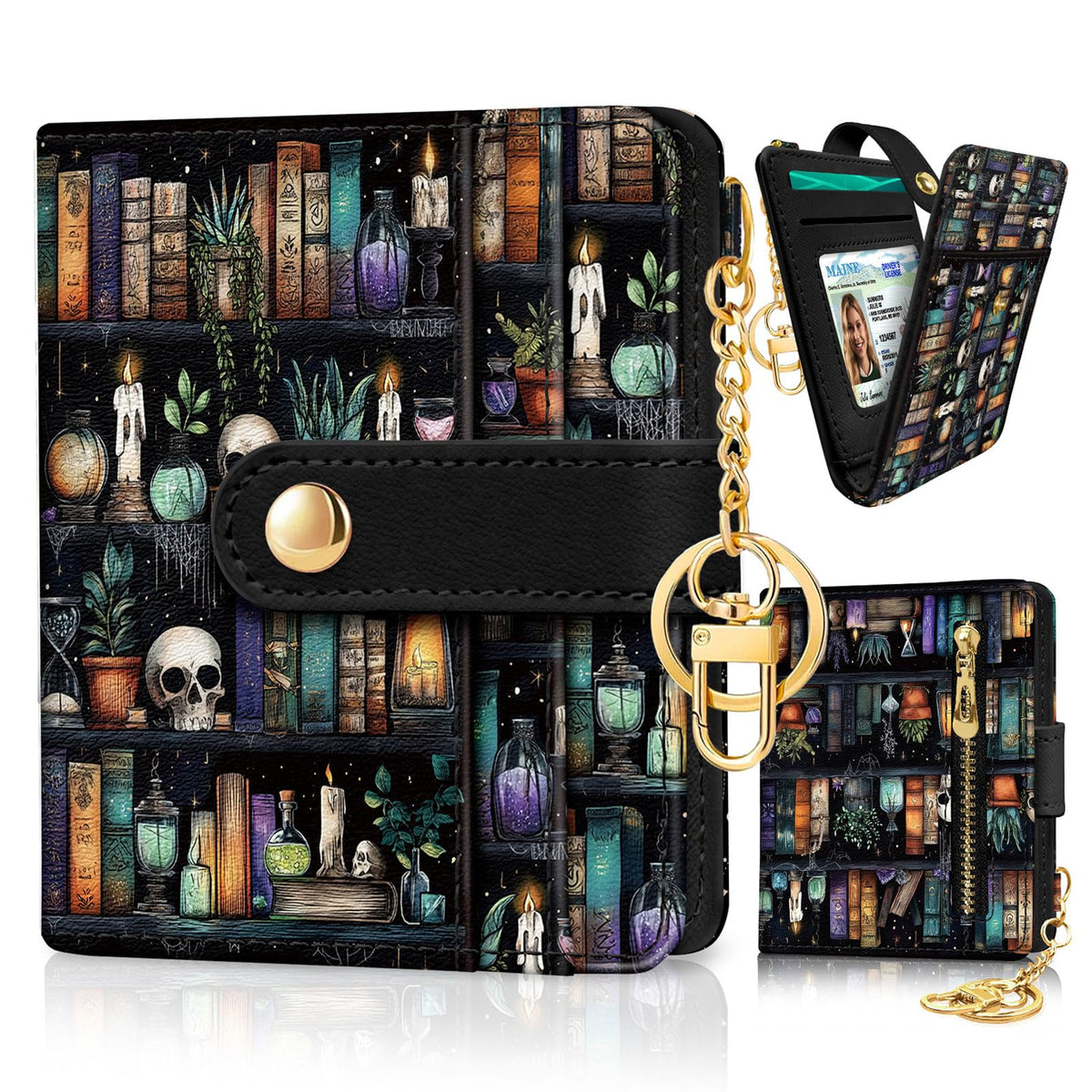 Jogjam Black Cat Floral Rfid Women Wallet, Small Slim Credit Card Holder