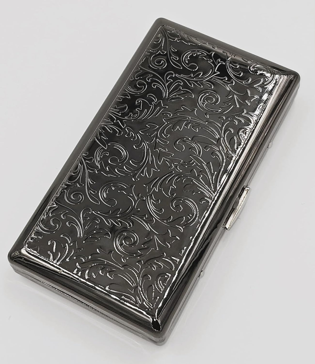 Cigarette Case Victorian Style Metal Holder for Regular, King and 100's Size Pocket Protective Security Wallet (ES100,Black)