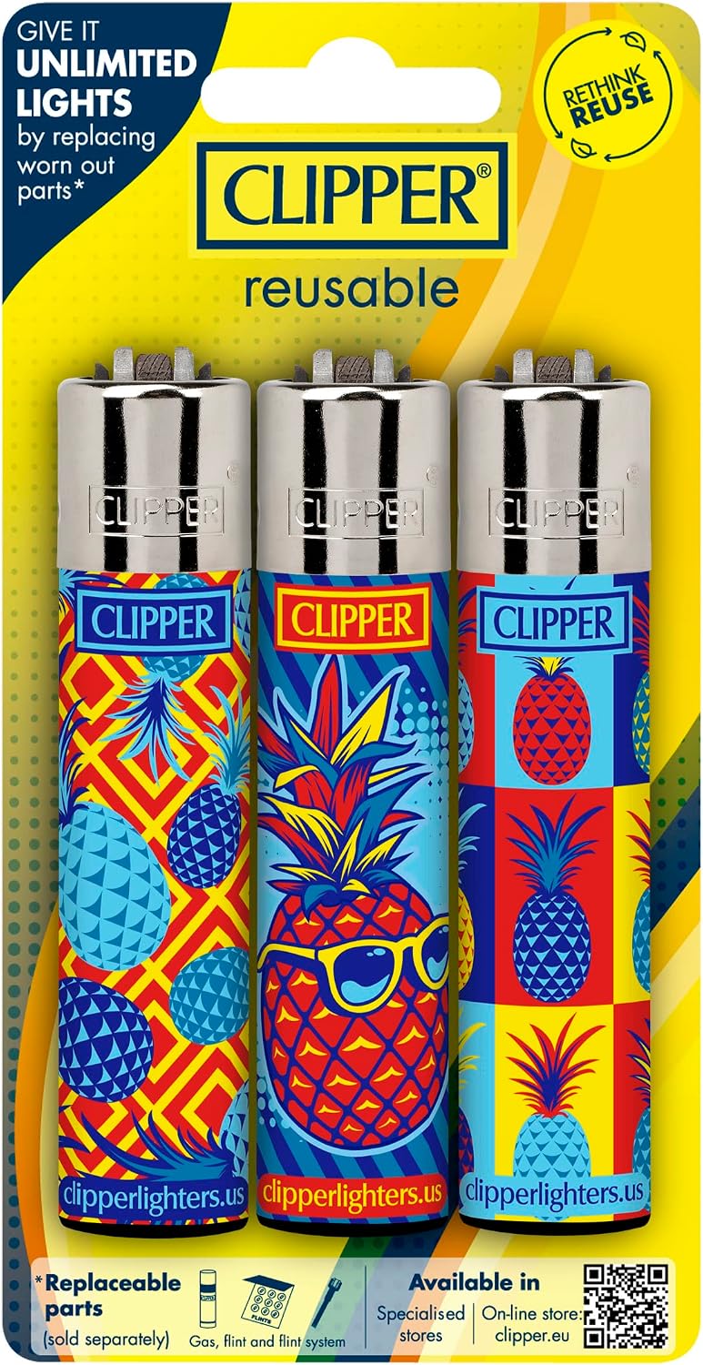 Clipper - Classic Large Reusable Lighter - Iconic Premium Refillable Lighters Bulk Pack - Replace Butane, Flint, and Spark Wheel for Unlimited Lights - 12 Pack - Assorted Designs