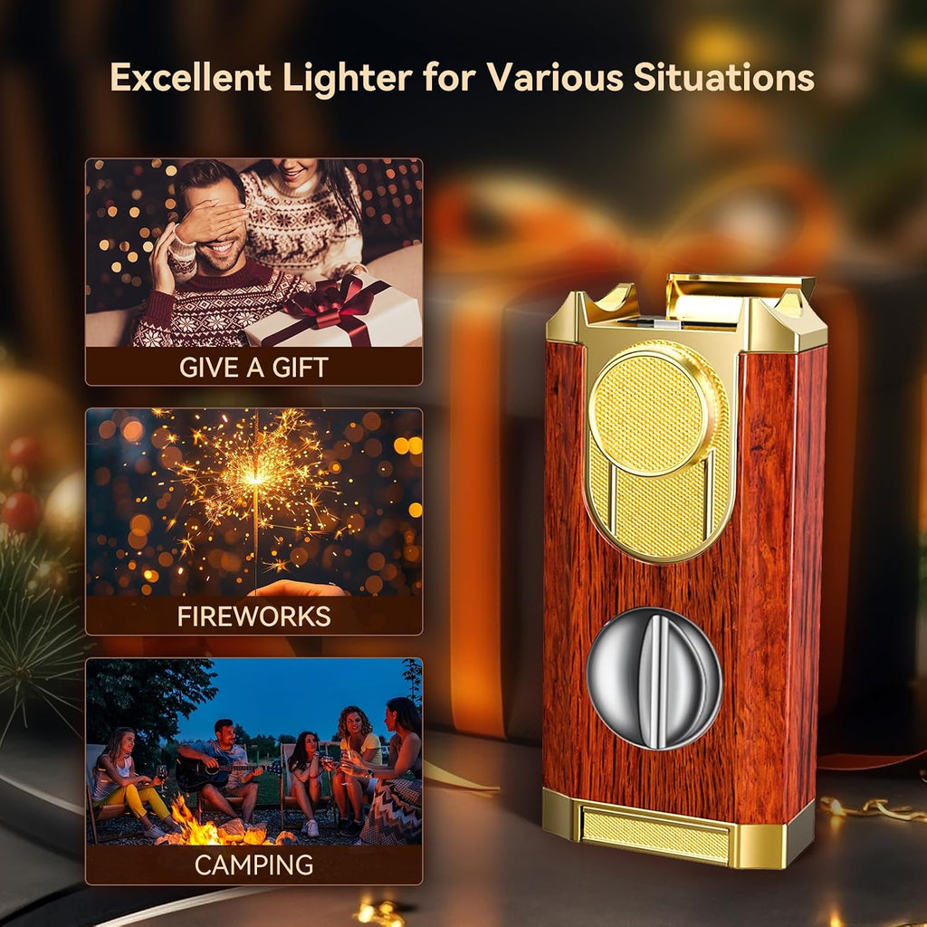 Triple Jet Torch Lighter with Cutter and Holder, Mahogany