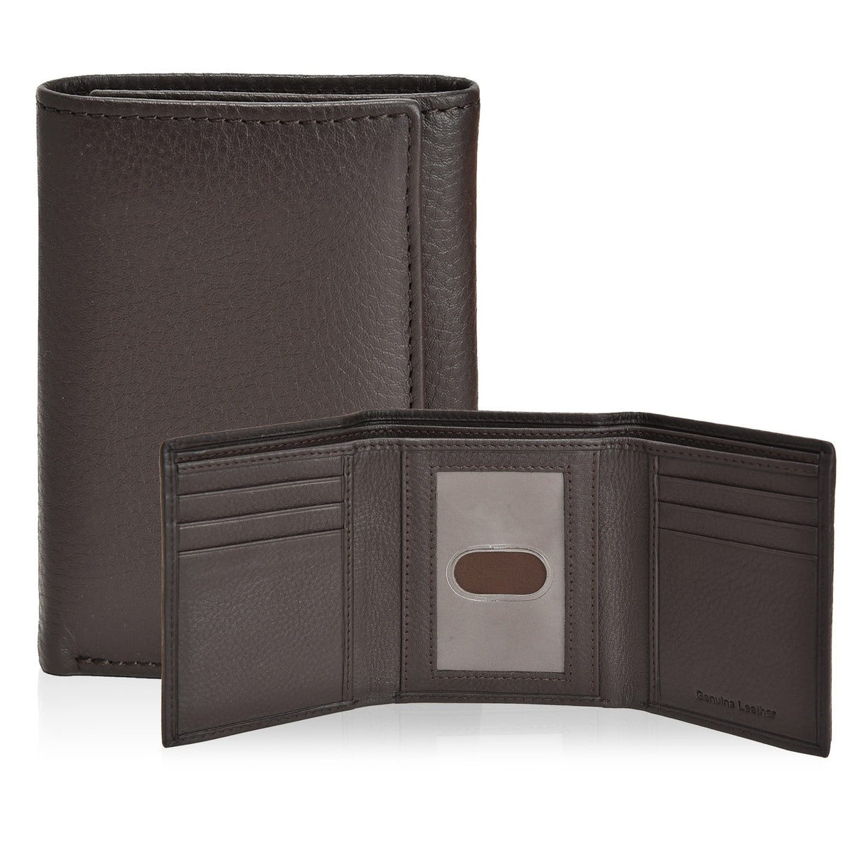 Real Leather Mens Trifold Wallet - RFID Slim Minimalist Front Pocket Gift