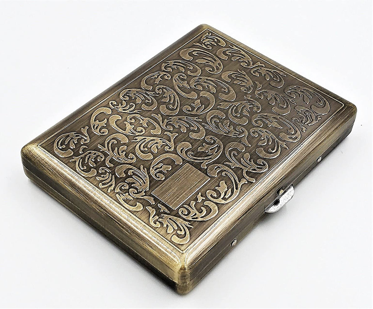 Retro Cigarette Case Victorian Style Metal Holder for Regular, King and 100's Size Credit Card Holder Pocket, Large with Flower Pattern RFID Protective Security Wallet (EL100-Black)