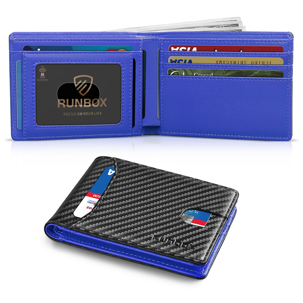 RUNBOX Wallet for Men, Slim Leather Bifold, RFID Blocking Card Holder