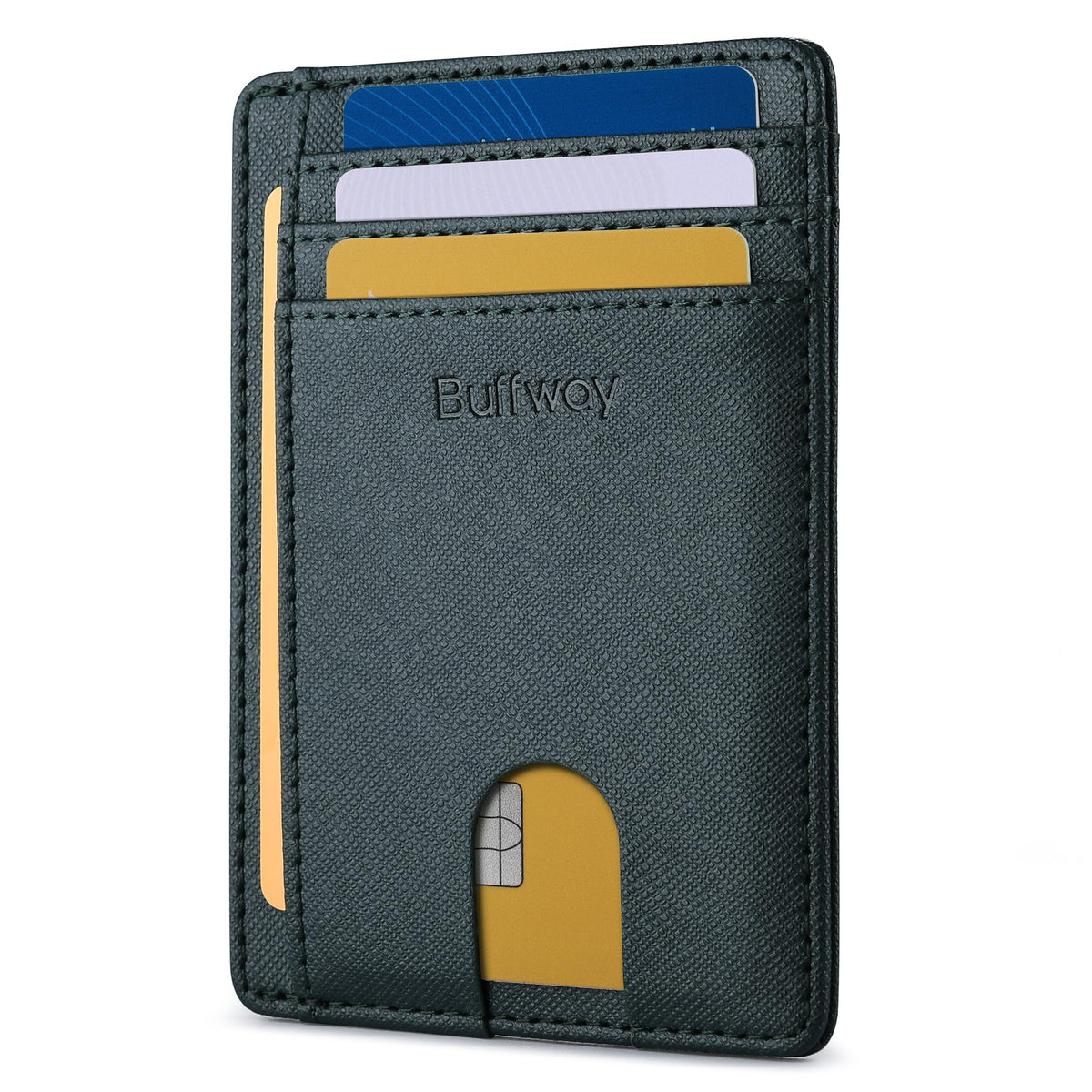 Buffway Slim Minimalist Front Pocket RFID Blocking Leather Wallets for Men and Women - Carbon Fiber Black